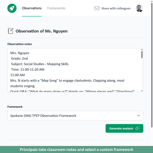 Observation Copilot - 1. Enter Classroom Notes and Select a Custom Instructional Framework.png